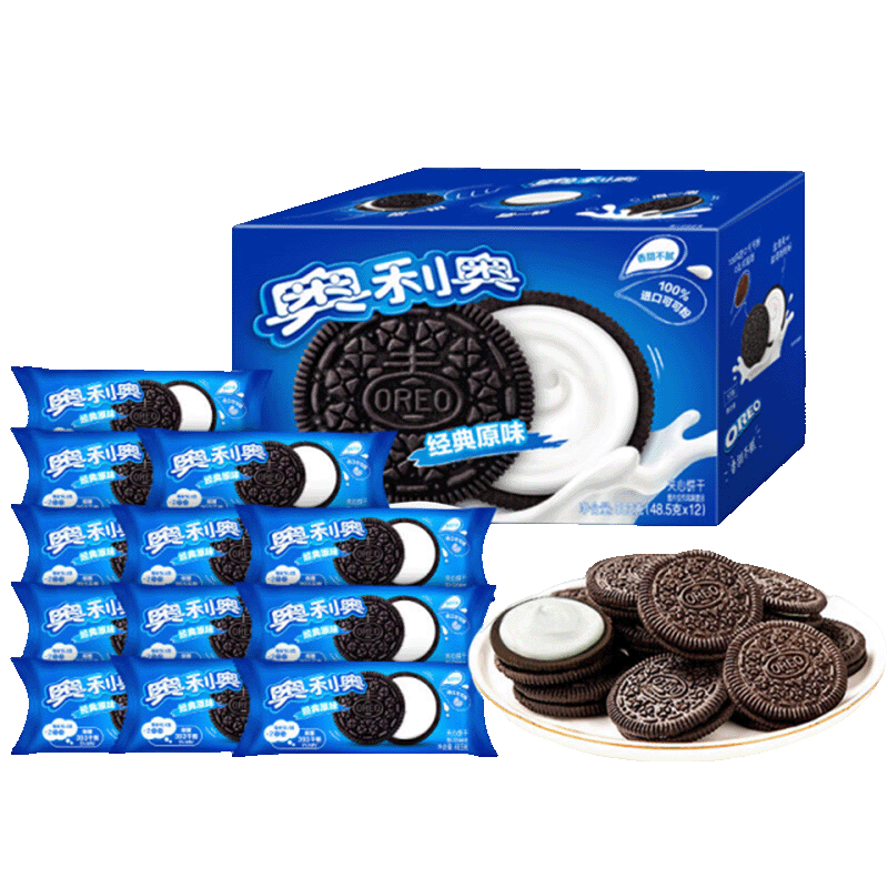奥利奥（Oreo）夹心饼干经典原味582g 休闲零食 独立12小包 早餐下午茶