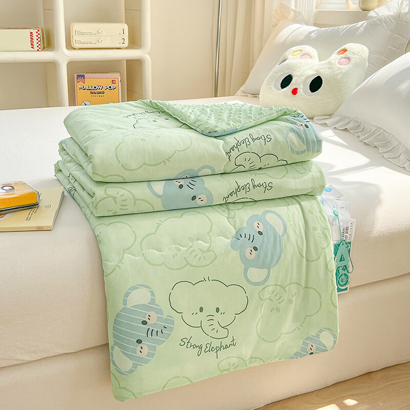 凉感夏凉被夏季冰豆豆儿童冰丝空调被幼儿园午睡豆豆被薄款可机洗 大象乐园【大豆纤维填充】 110x150cm儿童夏被【凉感面料 亲肤透气】