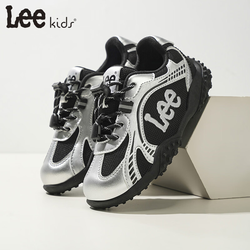 Lee童鞋春季新款儿童跑步鞋女童防滑运动鞋德训鞋男大童 黑银 28 【建议脚长176mm】