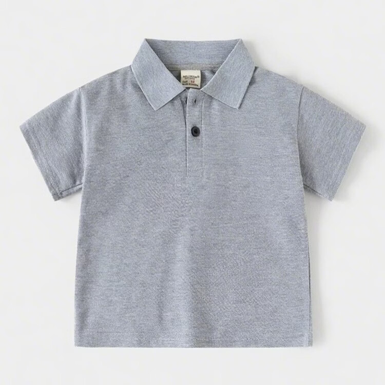 韩版童装2026夏装男童POLO衫儿童短袖T恤时尚纯色袖标 灰色 90