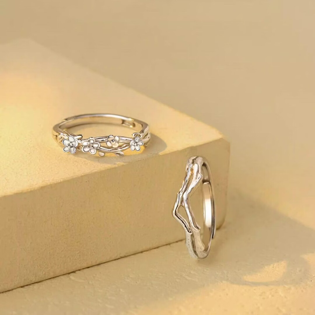 宝恋海棠情侣对戒S925纯银戒指一对款定情信物新款纪念520礼物送女友 【S925银】海棠情侣对戒-真爱花盒 【开口可调节】支持异地分开发货