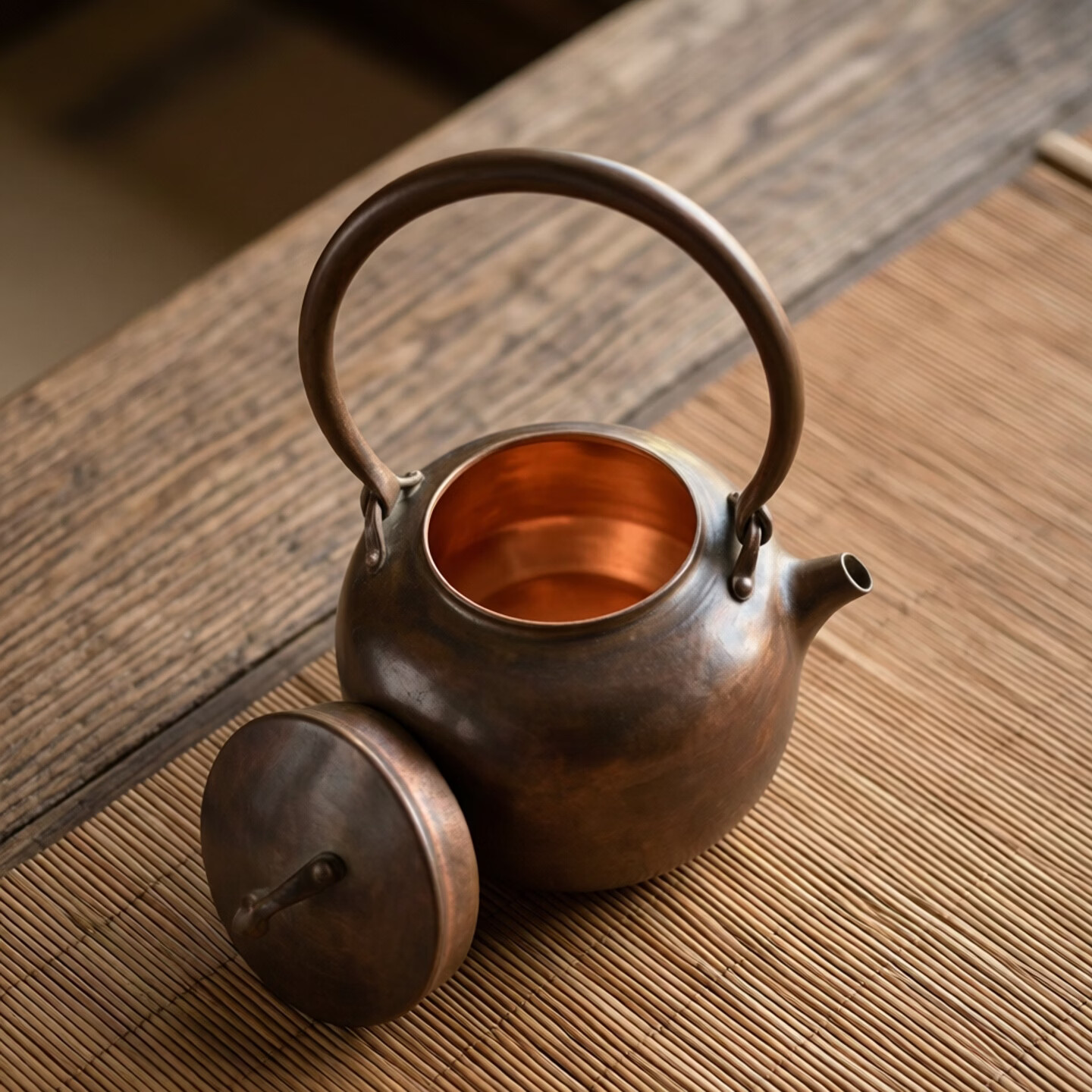 纯紫铜手工锤纹烧水壶炭火功夫茶具围炉煮茶壶家用中号煮水壶 紫铜提梁烧水壶（中号咖色） 550ml 紫铜提梁小号烧水壶（咖色）