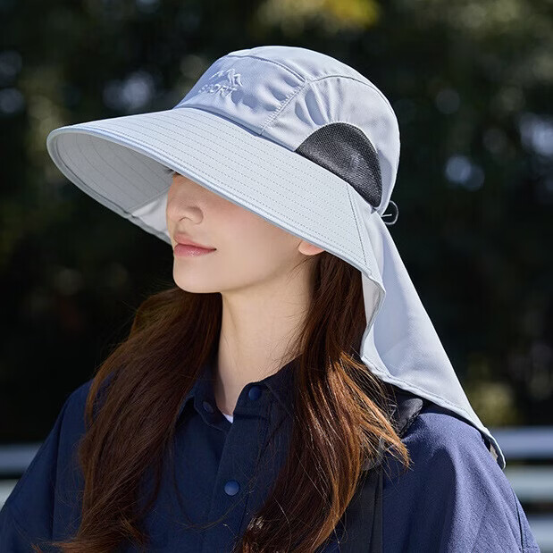 途尊（kingtrip）钓鱼帽男度假登山防晒帽出游户外大檐太阳帽渔夫帽遮脸时尚遮阳帽 浅灰【大帽檐/带披肩】 M（56-58cm）