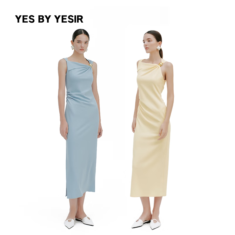 YES by YESIR叶谦原创设计师2026年春夏新款陶金罐休闲连衣裙 浅黄色 S