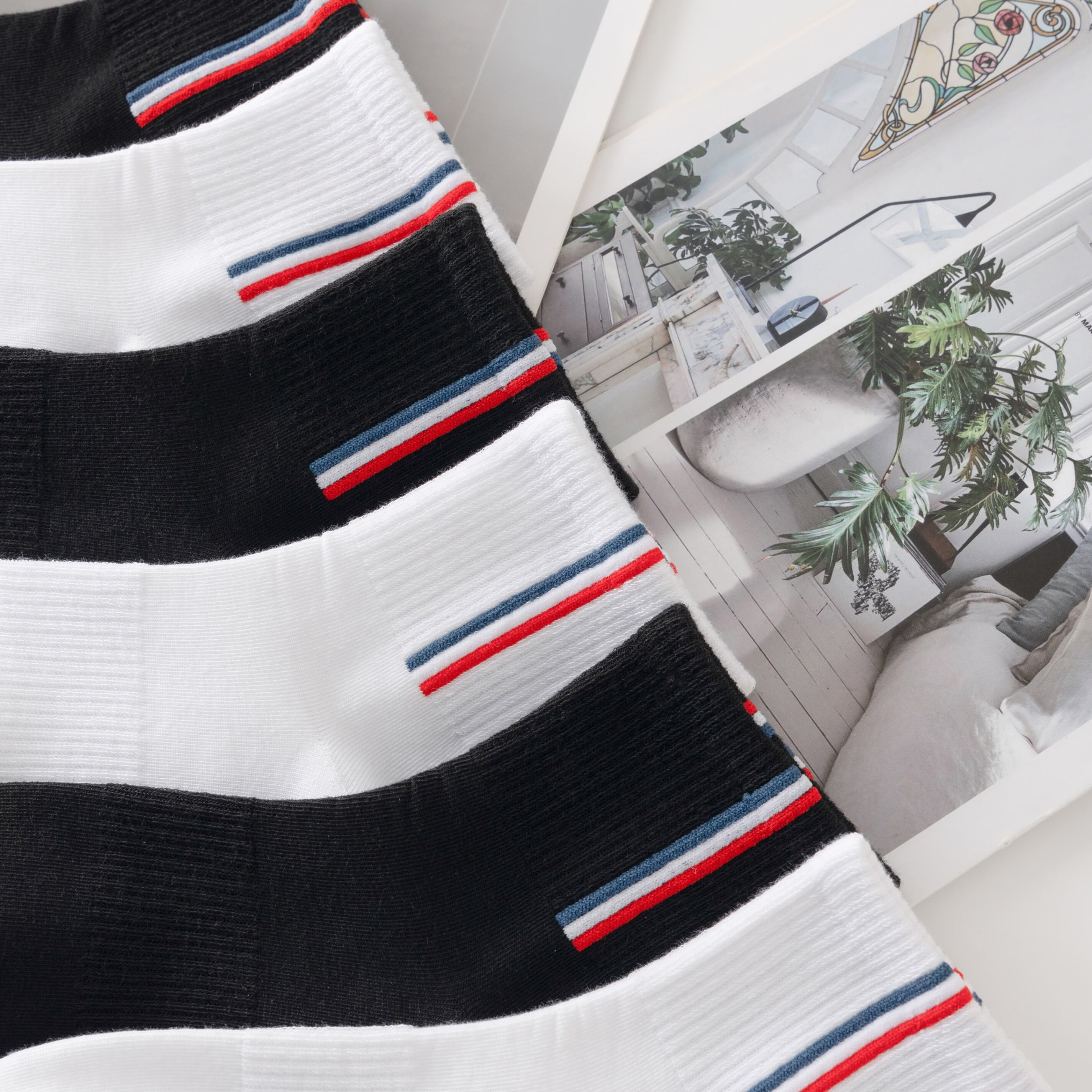 帕兰朵袜子男士夏季薄款抗菌防臭中筒运动袜吸汗透气休闲通勤短袜6双装 颜色随机彩虹条【4双】 均码