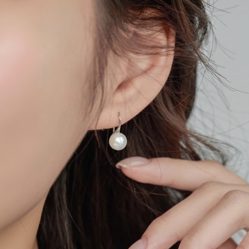 有幸珍珠耳钩天然淡水强光珍珠高跟鞋耳环简约百搭珍珠耳饰送妈妈礼物 合金淡水珍珠耳钩8-9mm 馒头形/强光【性价比款】