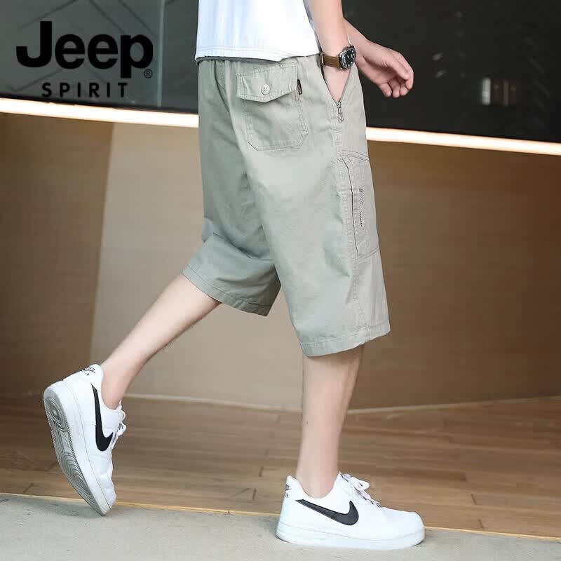 JEEP SPIRIT吉普七分短裤男士2026夏季薄款纯棉大码中裤多口袋外穿工装裤子男 NHHS/A4-16-8531军绿色 XL
