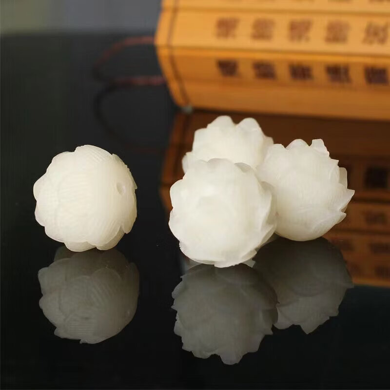 特玺白玉DIY手串项链饰品配件菩提子白菩提根雕刻莲花散珠 大号五层莲花约20MM【10个】
