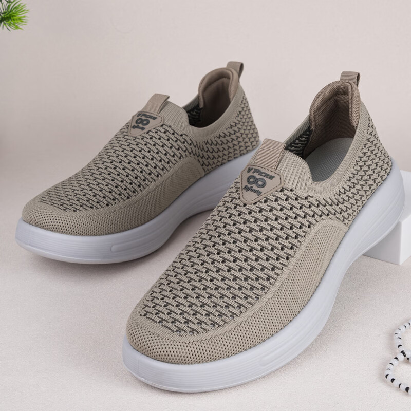 布瑞京（BURUIJING）夏季老北京布鞋男鞋透气网面镂空休闲鞋网眼轻便防滑软底爸爸网鞋 BRJ-12381米色 44