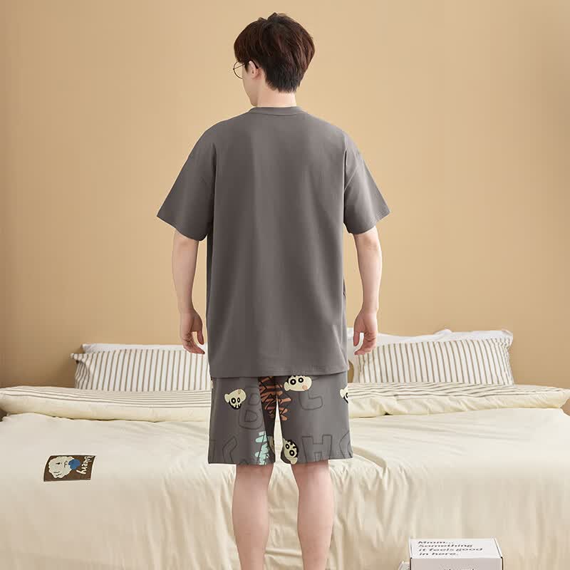 萧淑妃蜡笔小新男士睡衣夏季卡通青少年学生纯棉短袖短裤大码家居服套装 蜡笔小新肥嘟嘟左卫门 L