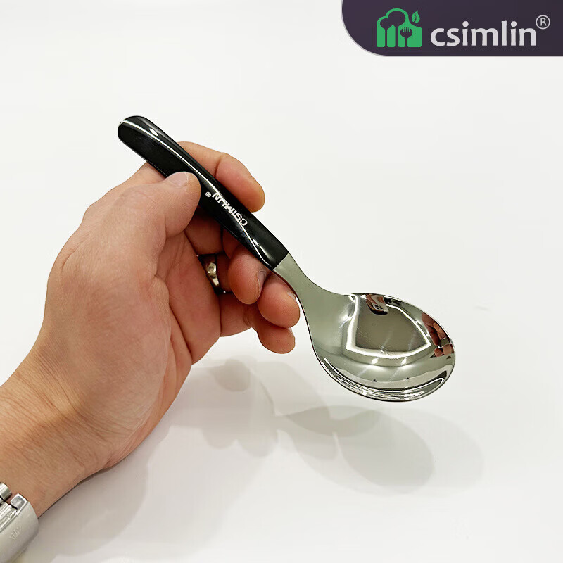 洋臣清洁用具非一次性316不锈钢勺子高颜值吃饭家用加深加厚汤匙 316钢深勺-本色