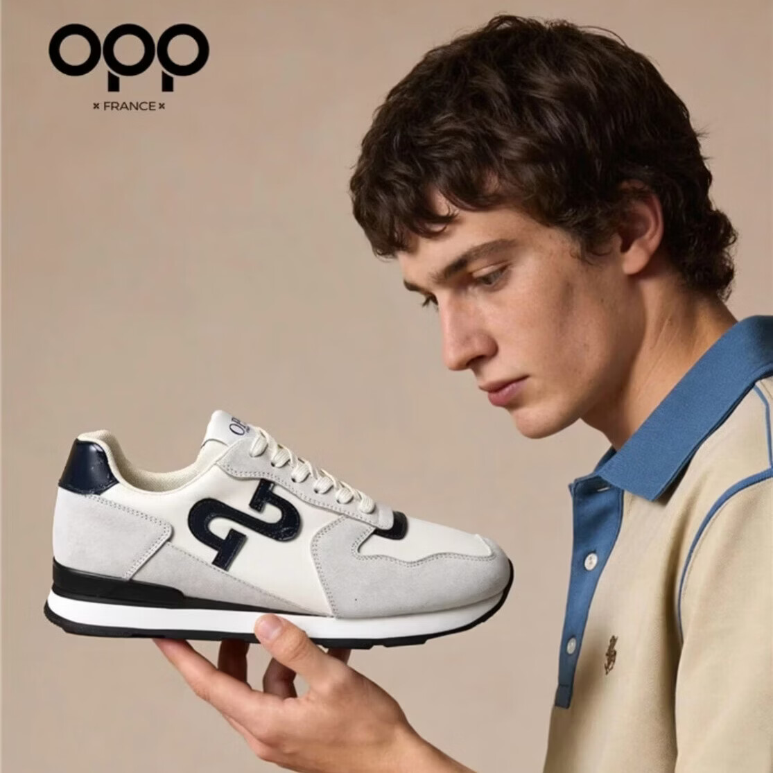 OPP男鞋复古休闲阿甘鞋百搭男款 拼色运动鞋通勤德训鞋休闲鞋子 米蓝色 单层 45