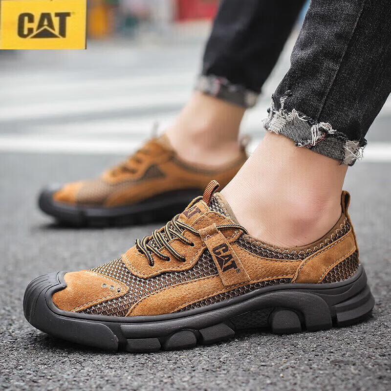 卡特（CAT）低帮真皮男鞋休闲男鞋潮流百搭马丁靴男士男鞋工装鞋休闲 8023黄色 皮鞋尺码 39