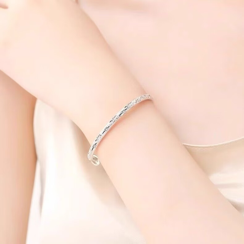 宅女之城满天星手镯女推拉款实心925 银色镯小众七夕情人节礼物送女友老婆 满天星手镯S-1【2个装】