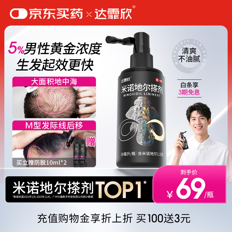 【推荐买2】达霏欣5%米诺地尔酊搽剂30ml瓶生发液男士地中海防脱生发发际线脱发斑秃泡沫达菲欣米洛地尔自营