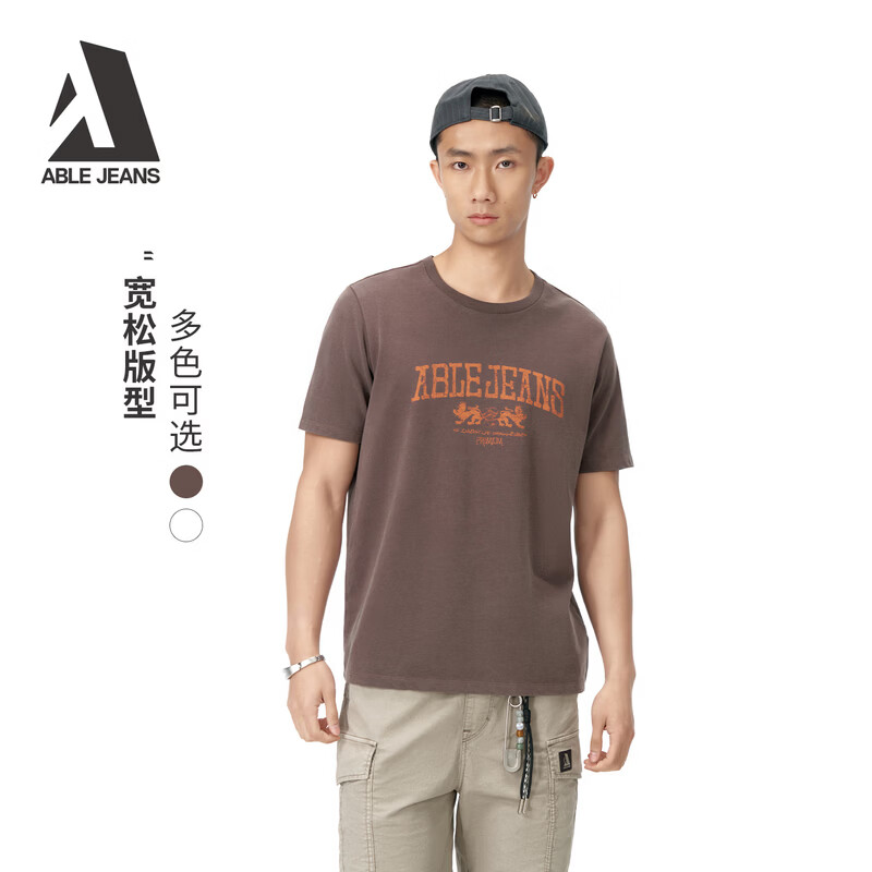 ABLE JEANS26春夏新款男士T恤都市旷野复古做旧纯棉透气短袖 石英咖啡 XS