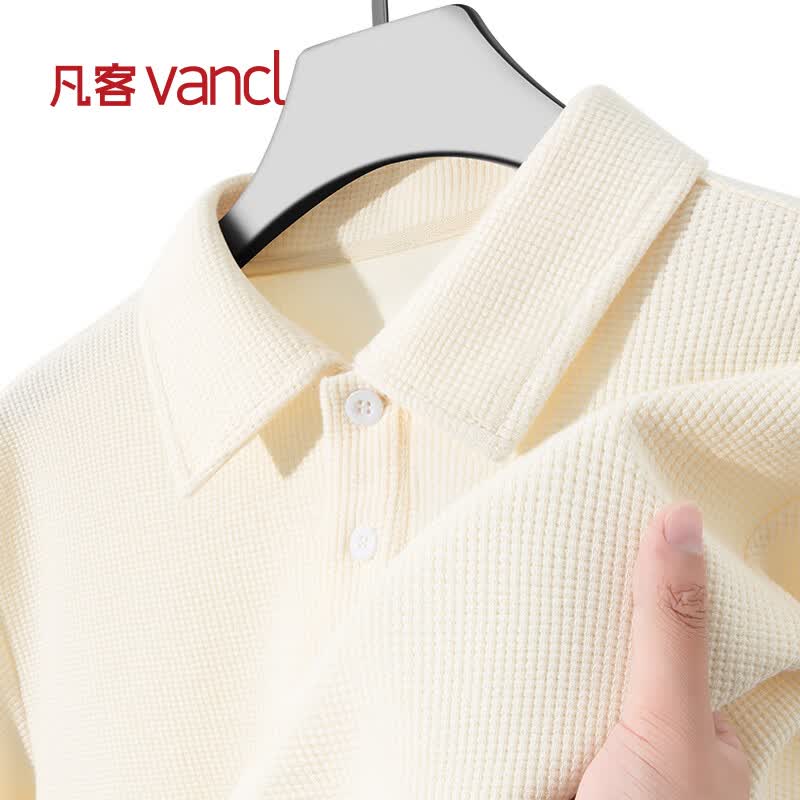 凡客诚品（VANCL）男士polo衫大码宽松翻领上衣夏款重磅华夫格休闲短袖t恤 浅米 XL
