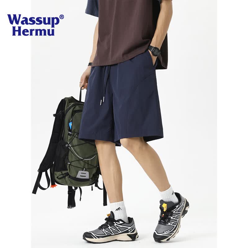 WASSUP HERMU官方短裤男夏季户外徒步速干工装裤薄款凉感透气休闲运动四分裤 米白色 XL （推荐130-150斤）