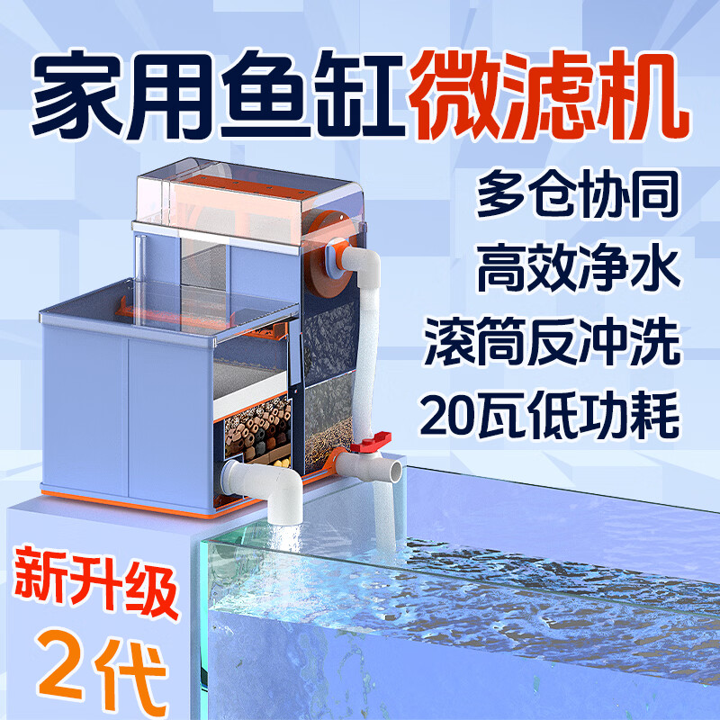 栗多鱼家用鱼缸微滤机免换水自动反冲洗不锈钢网水循环转鼓周转箱过滤器 绿色