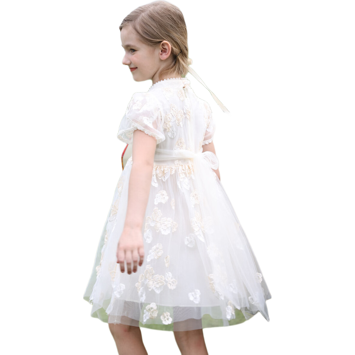 迪士尼（Disney）新中式女童旗袍连衣裙2026夏季新款洋气国风刺绣碎花气质礼服裙子 米白色 110