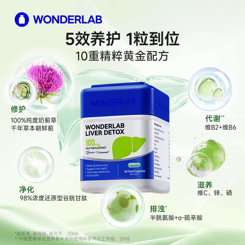 WONDERLAB奶蓟草护肝片 水飞蓟养肝排毒清肝调理解酒药加班熬夜应酬去肝火 护肝胶囊60粒*3瓶
