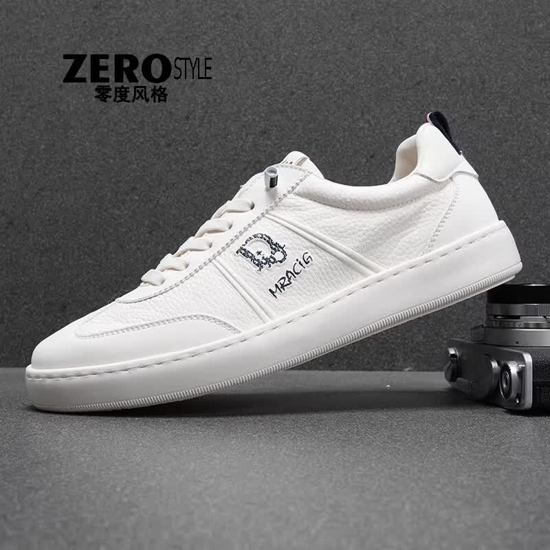 零度风格·ZERO STYLE轻奢男鞋小白鞋2026夏季新款休闲板鞋男一脚蹬百搭防臭真皮休闲鞋 白色 【品牌男鞋】 40 【标准皮鞋码】