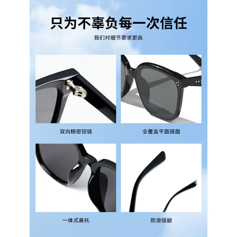 黑段防晒墨镜感2025新款可套眼紫外线大脸偏光加宽显脸小 透绿框黑灰片
