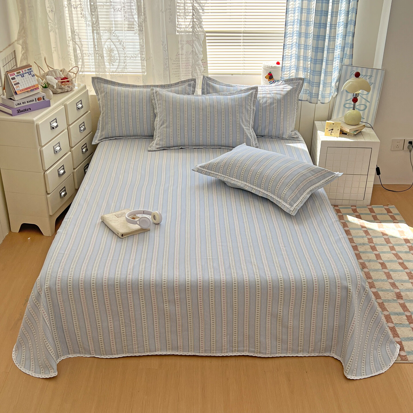 多兰诗（Duolanshi）原棉老粗布床单 加厚可水洗机洗单双人被单老粗布凉席 布町 200cm*230cm 床单+2只枕套