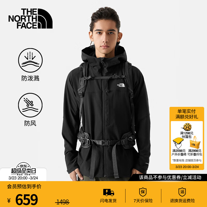北面（The North Face）防风软壳男户外运动舒适防泼溅休闲衬衫外套|89TK 4H0/黑色-24秋冬 L/175