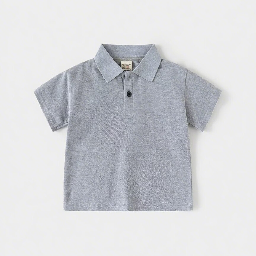 韩版童装2026夏装男童POLO衫儿童短袖T恤时尚纯色袖标 灰色 90 京东折扣/优惠券