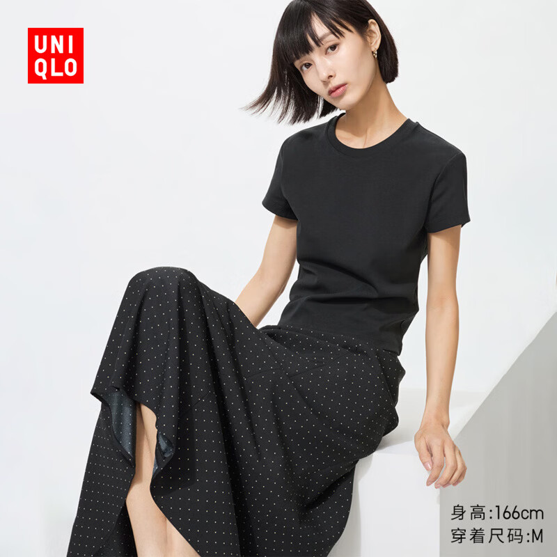 优衣库女装圆领短T恤/短袖26春夏新款483455 09 黑色 L /160/88A