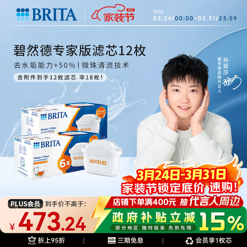 碧然德（BRITA）家用净水壶 滤水壶滤芯 MAXTRA+LE 专家滤芯 12枚装（本品加附件6个共计12个非18枚）