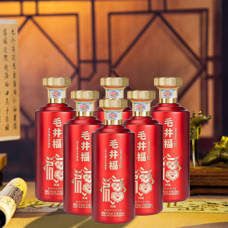 毛井福 贵州大曲坤沙纯粮食白酒  茅台镇酱香型53度高粱酒 婚宴酒席礼品 53%vol 500mL 6瓶 【整箱，送礼品袋三个】