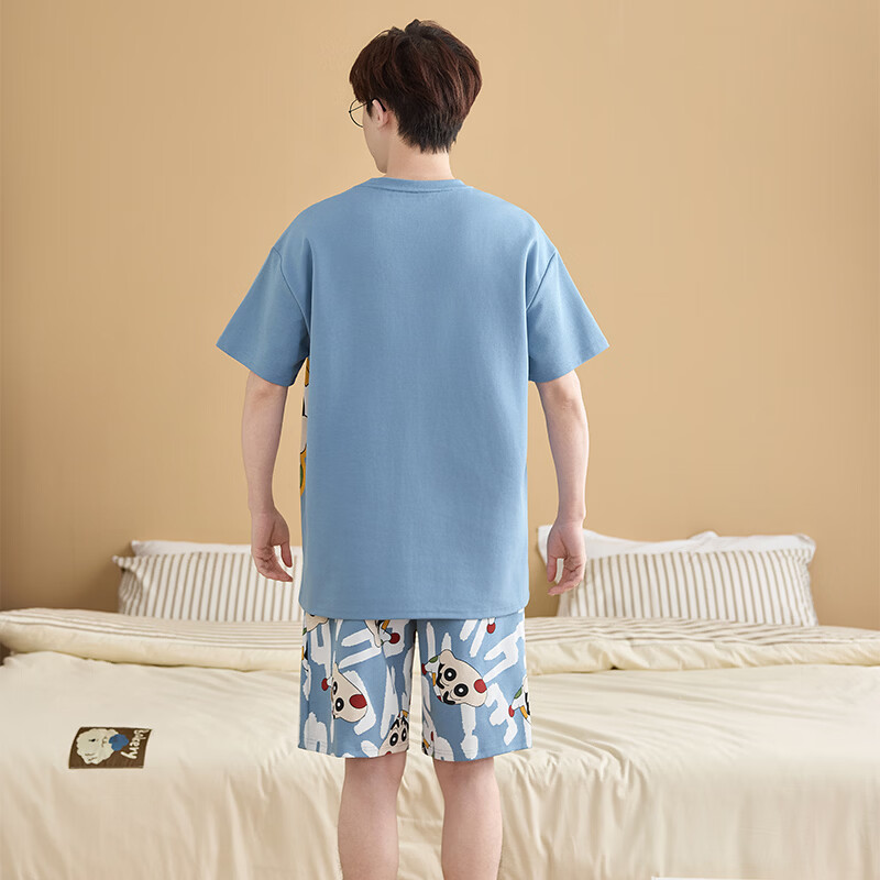 萧淑妃夏季纯棉大码男士睡衣ins卡通蜡笔小新青少年学生短袖家居服套装 蜡笔小新 2XL