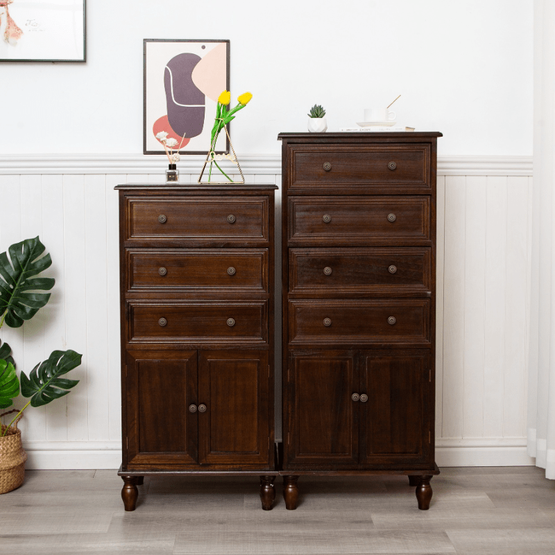 年年喜临门美式覆古实木斗柜家用卧室多层抽屉式收纳柜小型简约五斗柜 暖白色四抽 59.5*35*115.5 整装