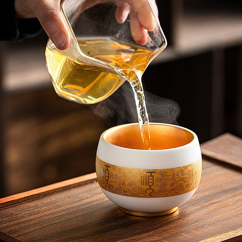 BOSSY羊脂玉瓷鎏金主人杯品茗杯茶杯对杯节日礼物送领导长辈父亲伴手礼 羊脂玉五福金杯【对杯礼盒装】