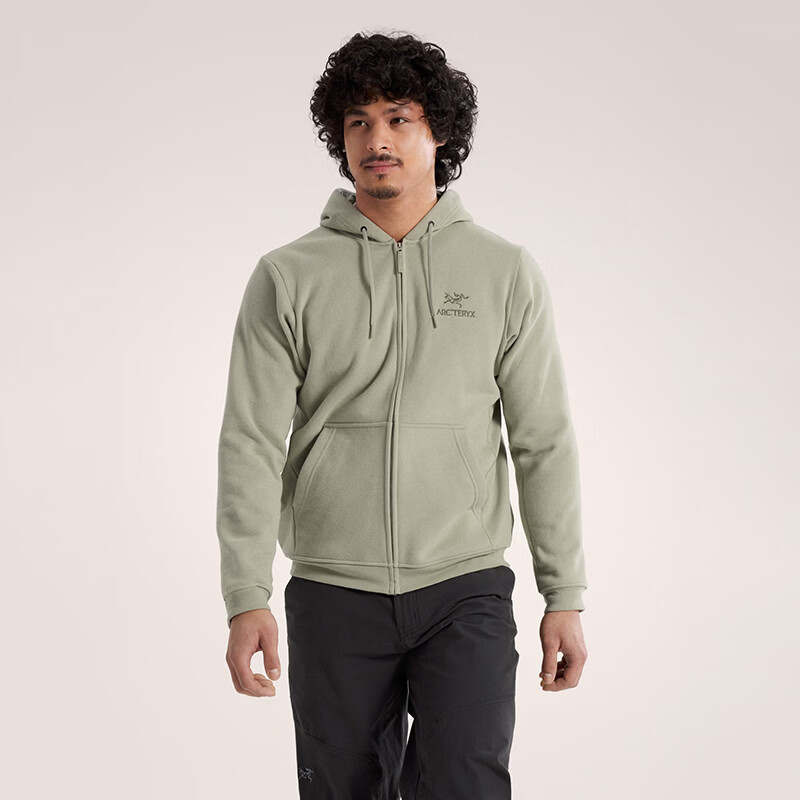 始祖鸟（ARC'TERYX）男士抓绒衣Emblem Fleece Full Zip透气保暖轻量连帽运动夹克外套 岩灰绿 Habitat XS