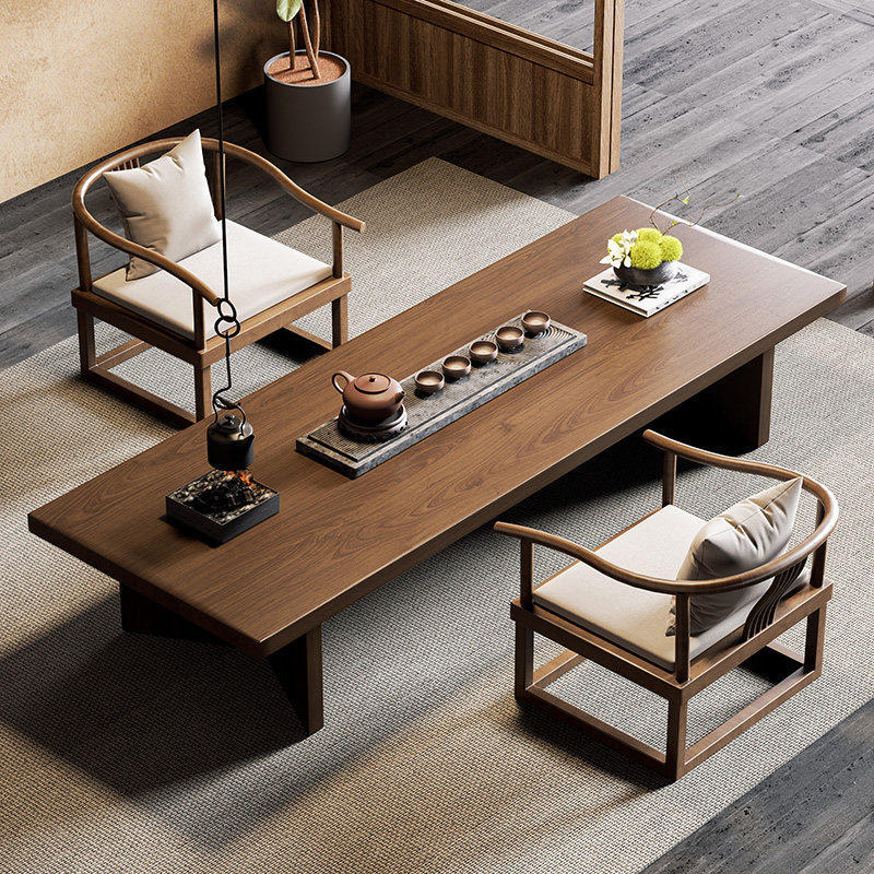 溥畔宋代美学茶桌禅意民宿接待喝茶飘窗矮款茶几 白蜡木茶桌：180x60x33x3cm