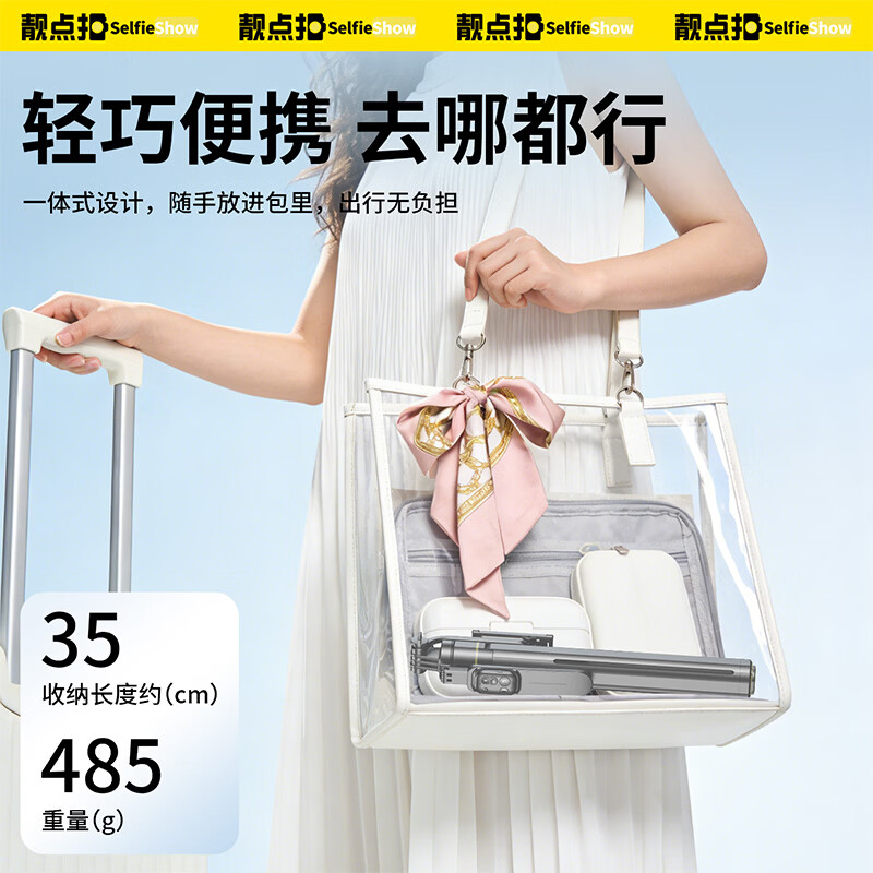 靓点拍（Selfieshow）2026新款丢丢杆自拍杆落地三脚架手机拍照神器旅游便携户外直播手持防抖360度旋转演唱会专用 1.8米美颜双灯四脚架丨铝合金管丨可变焦充电蓝牙