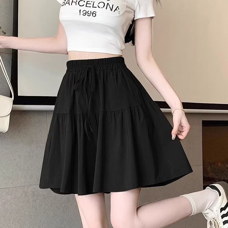 【工厂大促】2026春夏新款松阔腿裤天丝麻冰皱五分裤裤裙短裤 黑色 XL 建议【125-200斤】