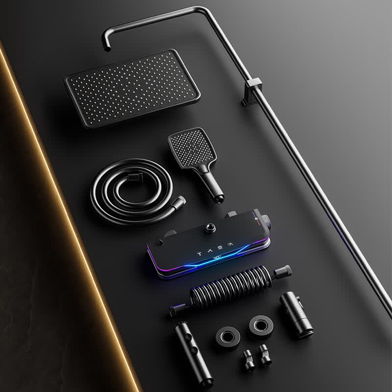 九牧(JOMOO)100%全铜花洒枪灰钢琴按键恒温花洒套装卫生间浴室增压淋浴喷头 雅白旗舰氛围灯恒温