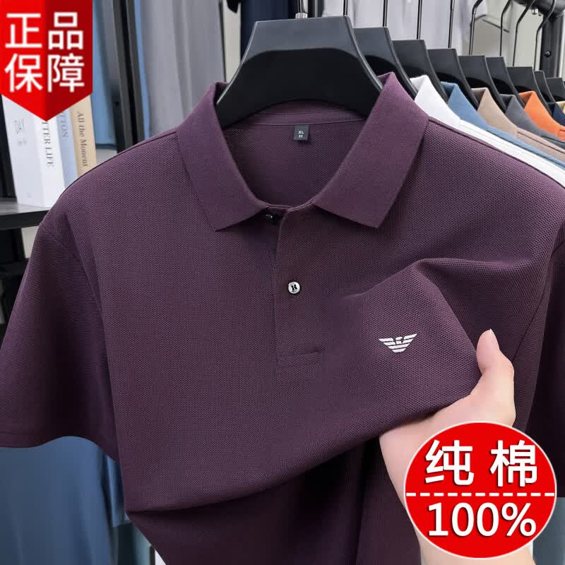 GABBANIE阿玛尼意大利正品纯棉短袖t恤男士全棉上衣夏款休闲翻领polo衫高 十大奢侈品男装国际一线品牌霞光紫 XL 175__(建议140-155斤) 京东折扣/优惠券