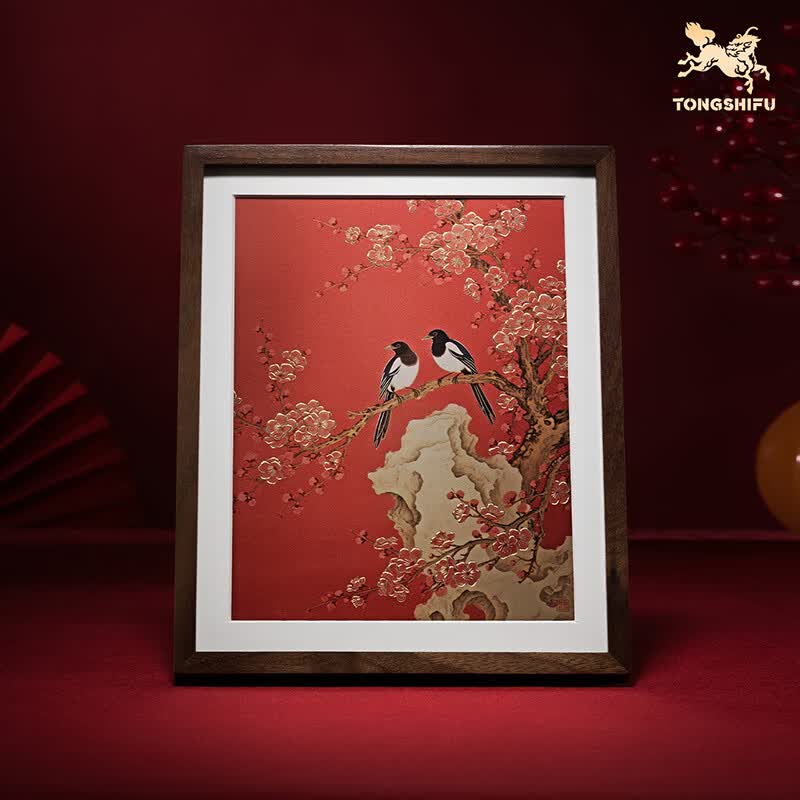 铜师傅手工錾刻 铜雕画 狮来运转(桌面)系列 书房办公室装饰画  喜上眉梢(桌面)