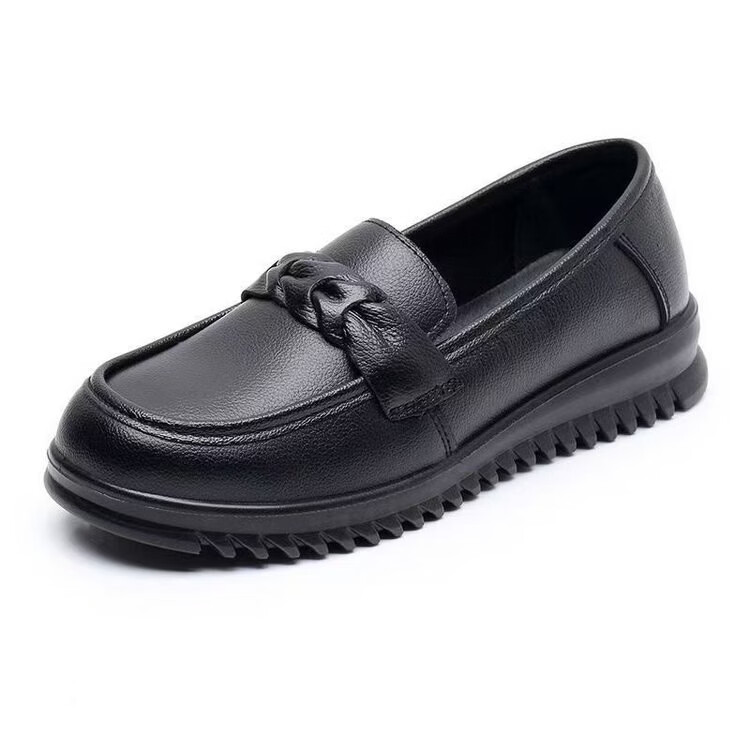 福虹辰2026新款春季女鞋纯色厨师鞋圆头乐福鞋休闲平底百搭防滑豆豆鞋Z 0212豆豆鞋-黑色 36-37 脚宽较大拍大一码