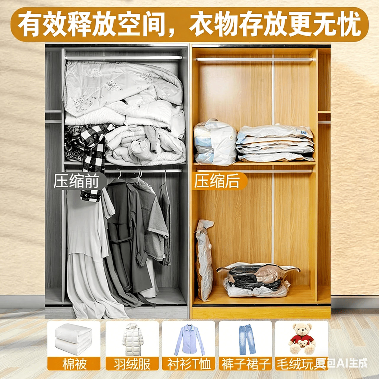 良盈尚品真空压缩收纳袋家用加厚防霉防潮被子衣物收纳袋抽气真空密封袋 电泵 7 件套【2小+4大】+电泵 1套