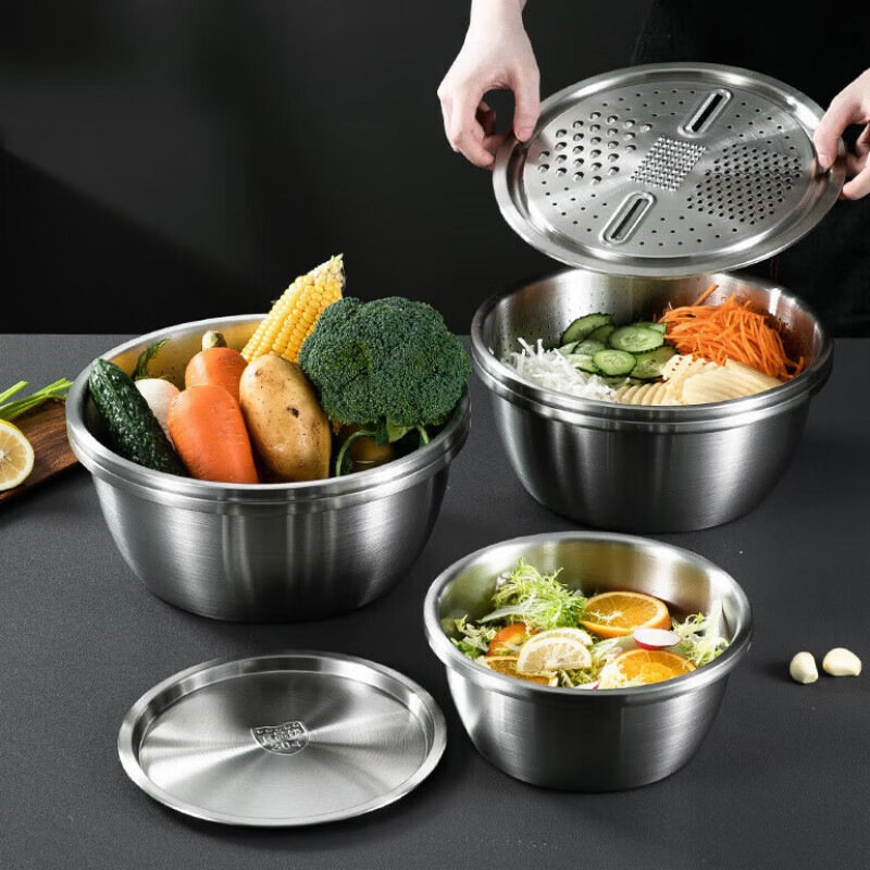 陶乐巴盆筛三件套28cm大号多用刨丝盆餐具和面打蛋盆汤  默认1  默认1