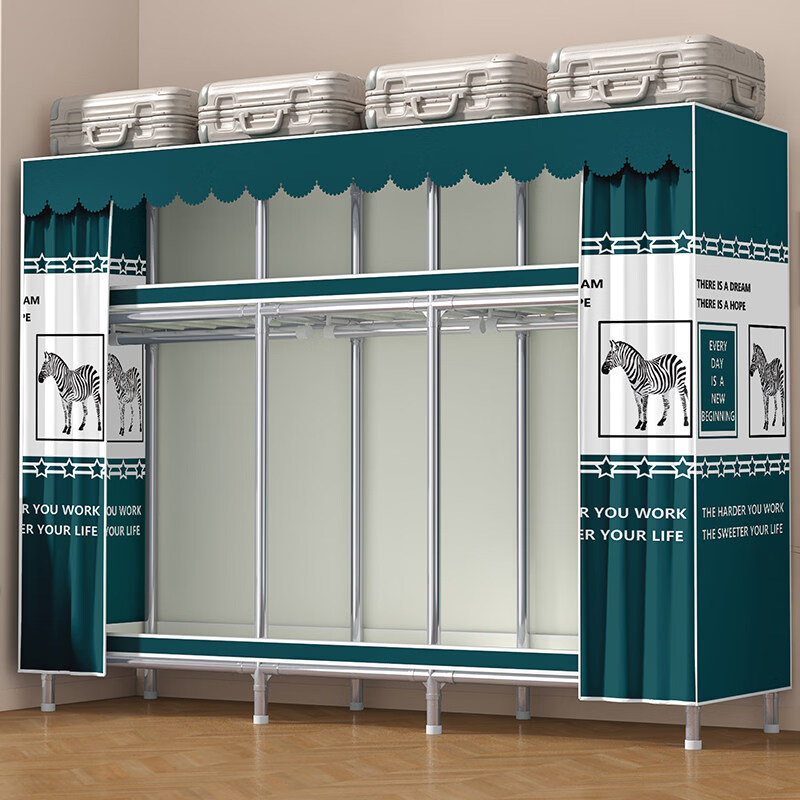 咏幻简易衣柜家用卧室全钢架加粗加厚布衣柜出租房用组装加固结实耐用 [200cm]兔然暴富（加粗钢管 合金接口） 2门组装