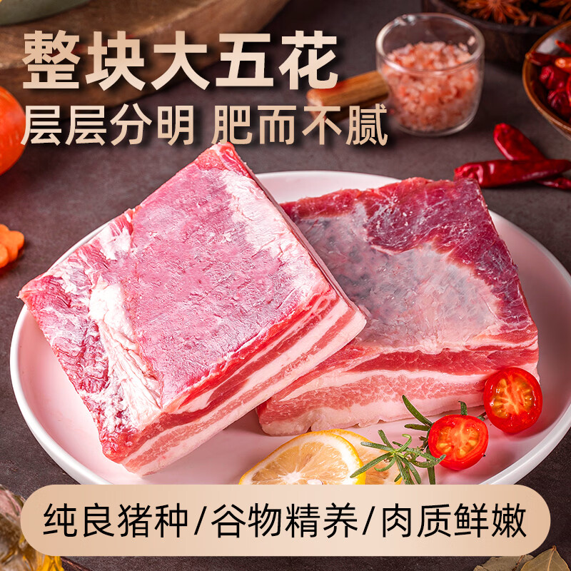 龙大肉食带皮五花肉净重2斤 猪五花烤肉烧烤食材 猪肉肥瘦均匀生鲜冷冻 2斤