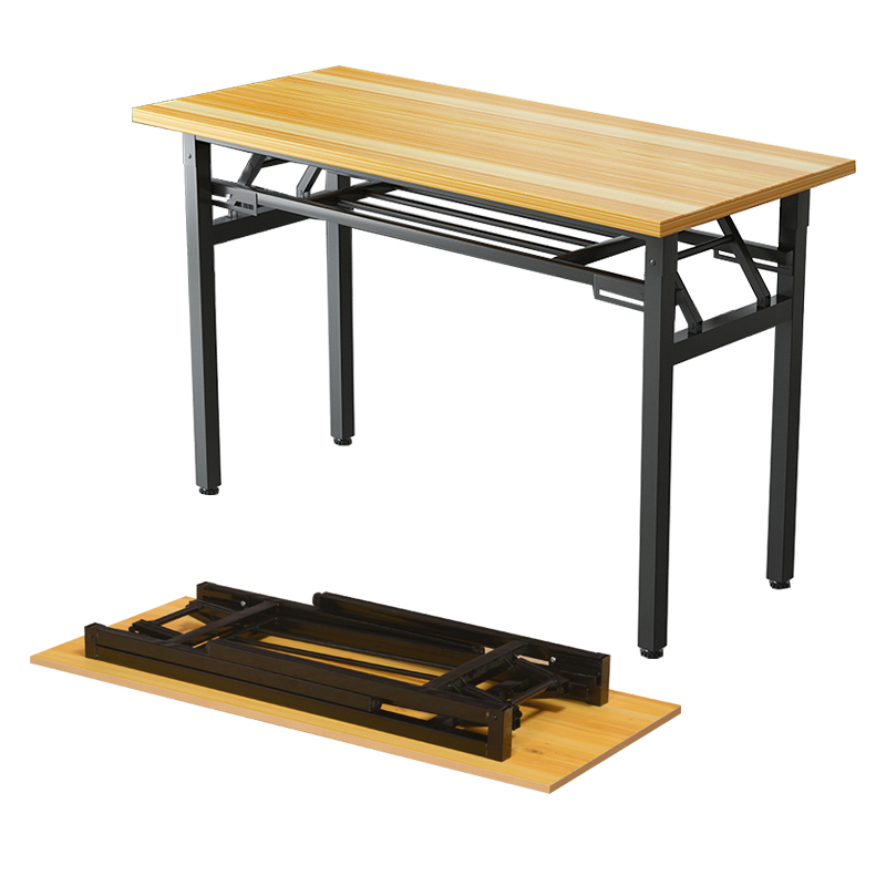 墨例折叠桌电脑桌长条桌子简易折叠书桌椅培训桌便携弹簧桌学习台式桌 黄木纹双层80*50*75cm
