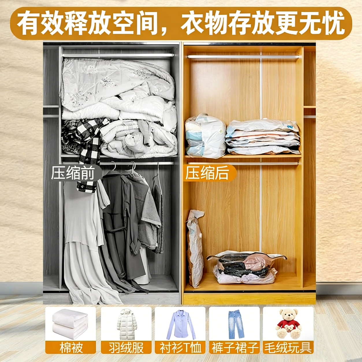 良盈尚品真空压缩收纳袋旅行搬家家用收纳袋防霉防潮密封电泵抽气袋 两只装【无泵补充装】 【60*80大号】单个可装4斤空调被